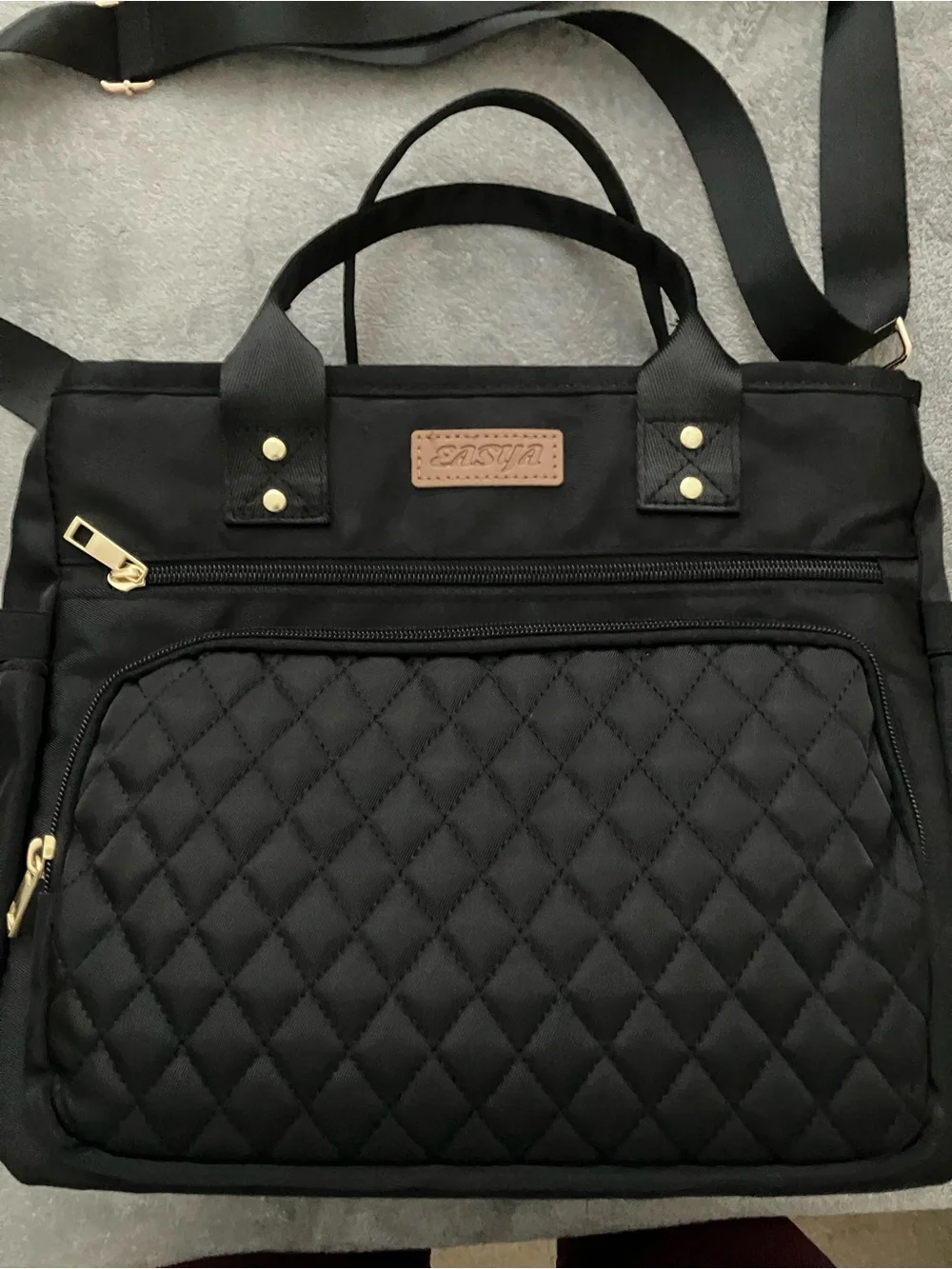 Black Quilted Large Insulated Lunch Bag